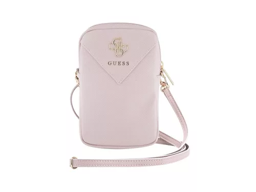Guess PU Grained 4G Metal Logo Wallet Phone Bag Zipper Pink - rózsaszín