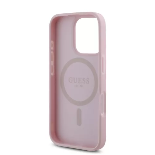 Guess PU Grained 4G Small Metal Logo MagSafe tok, iPhone 16 Pro Max - rózsaszín
