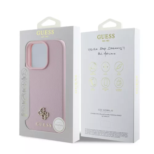 Guess PU Grained 4G Small Metal Logo MagSafe tok, iPhone 16 Pro Max - rózsaszín