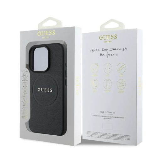 Guess PU Grained Classic Logo MagSafe tok, iPhone 16 Pro - fekete