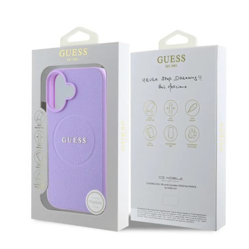 Guess PU Grained Classic Logo MagSafe tok, iPhone 16 - lila