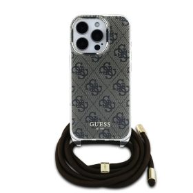   Guess IML 4G Printed Crossbody Popruh tok, iPhone 16 Pro - barna