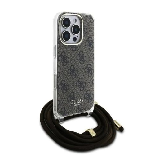 Guess IML 4G Printed Crossbody Popruh tok, iPhone 16 Pro - barna