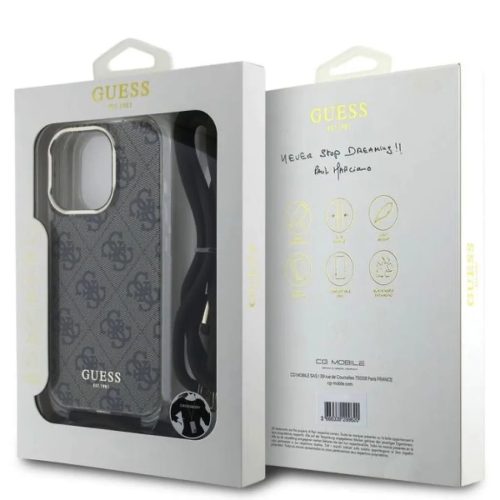 Guess IML 4G Printed Crossbody Popruh tok, iPhone 16 Pro - barna