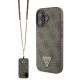 Guess PU 4G Strass Triangle Metal Logo fém logóval hátlap + vállpánt iPhone 16 - barna