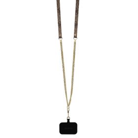   Guess PU 4G Strass Triangle Metal Logo fém logóval hátlap + vállpánt iPhone 16 - barna