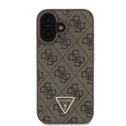 Guess PU 4G Strass Triangle Metal Logo fém logóval hátlap + vállpánt iPhone 16 - barna