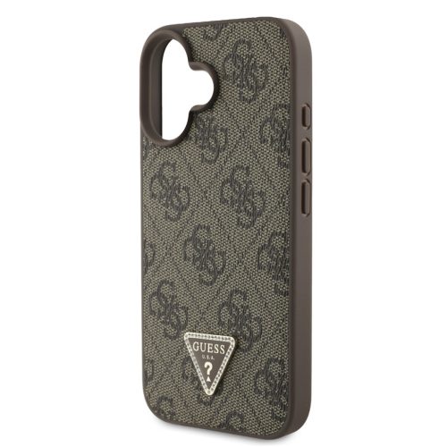 Guess PU 4G Strass Triangle Metal Logo fém logóval hátlap + vállpánt iPhone 16 - barna