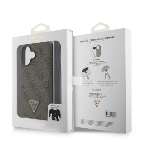 Guess PU 4G Strass Triangle Metal Logo fém logóval hátlap + vállpánt iPhone 16 - barna