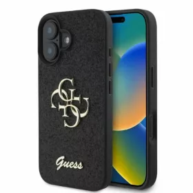 Guess PU Fixed Glitter 4G Metal Logo tok, iPhone 16 - fekete