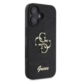 Guess PU Fixed Glitter 4G Metal Logo tok, iPhone 16 - fekete