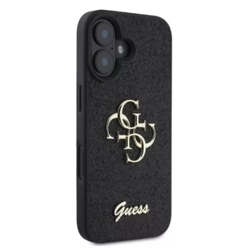 Guess PU Fixed Glitter 4G Metal Logo tok, iPhone 16 - fekete
