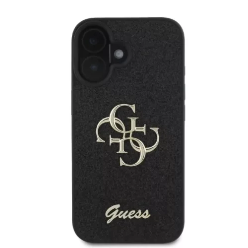 Guess PU Fixed Glitter 4G Metal Logo tok, iPhone 16 - fekete