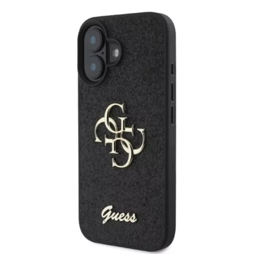 Guess PU Fixed Glitter 4G Metal Logo tok, iPhone 16 - fekete