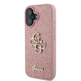   Guess PU Fixed Glitter 4G Metal Logo tok, iPhone 16 - rózsaszín
