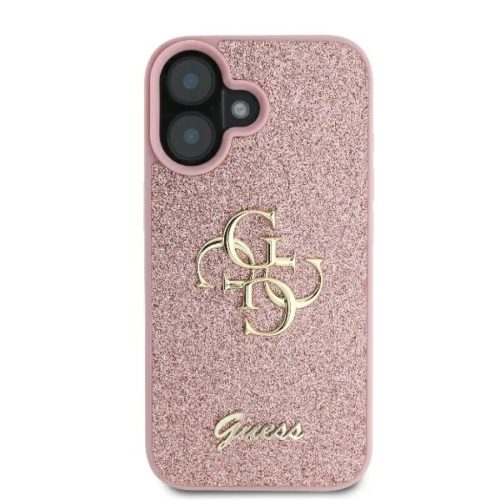 Guess PU Fixed Glitter 4G Metal Logo tok, iPhone 16 - rózsaszín