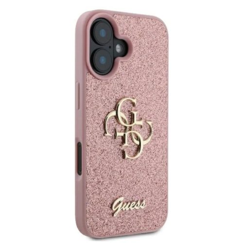 Guess PU Fixed Glitter 4G Metal Logo tok, iPhone 16 - rózsaszín