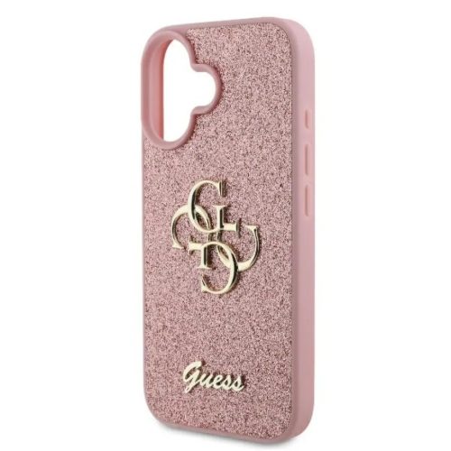 Guess PU Fixed Glitter 4G Metal Logo tok, iPhone 16 - rózsaszín