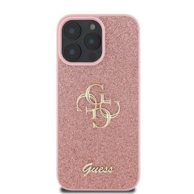   Guess PU Fixed Glitter 4G Metal Logo tok, iPhone 16 Pro - rózsaszín