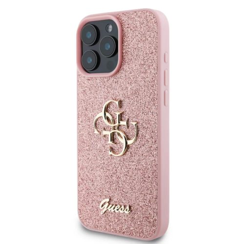 Guess PU Fixed Glitter 4G Metal Logo tok, iPhone 16 Pro - rózsaszín