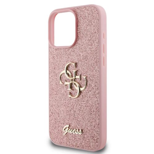 Guess PU Fixed Glitter 4G Metal Logo tok, iPhone 16 Pro - rózsaszín