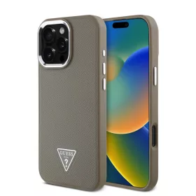   Guess PU Grained Triangle Logo tok, iPhone 16 Pro Max - barna