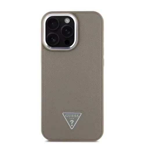 Guess PU Grained Triangle Logo tok, iPhone 16 Pro Max - barna