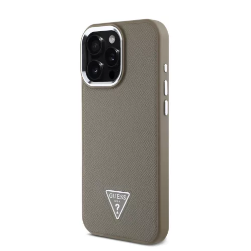 Guess PU Grained Triangle Logo tok, iPhone 16 Pro Max - barna