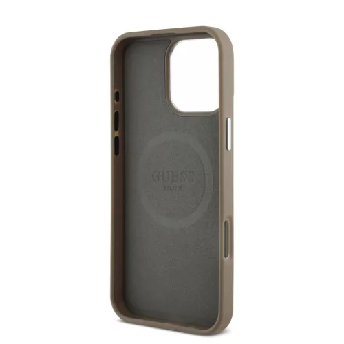 Guess PU Grained Triangle Logo tok, iPhone 16 Pro Max - barna