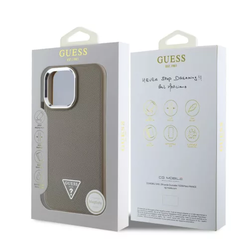 Guess PU Grained Triangle Logo tok, iPhone 16 Pro Max - barna