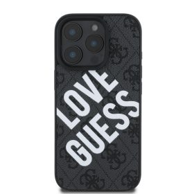   Guess PU Leather 4G Big Love Logo MagSafe tok, iPhone 16 Pro - fekete