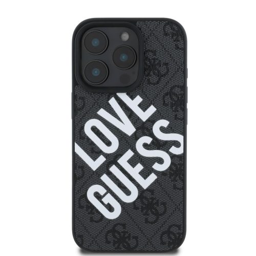 Guess PU Leather 4G Big Love Logo MagSafe tok, iPhone 16 Pro - fekete