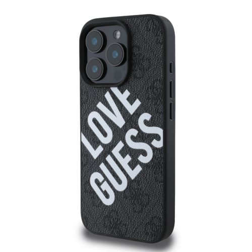Guess PU Leather 4G Big Love Logo MagSafe tok, iPhone 16 Pro - fekete