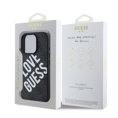 Guess PU Leather 4G Big Love Logo MagSafe tok, iPhone 16 Pro - fekete