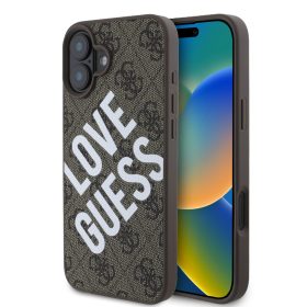   Guess PU Leather 4G Big Love Logo MagSafe tok, iPhone 16 - barna