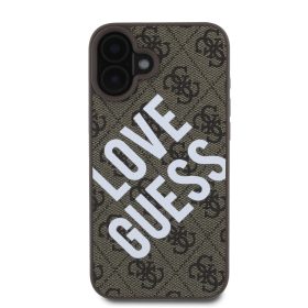   Guess PU Leather 4G Big Love Logo MagSafe tok, iPhone 16 - barna