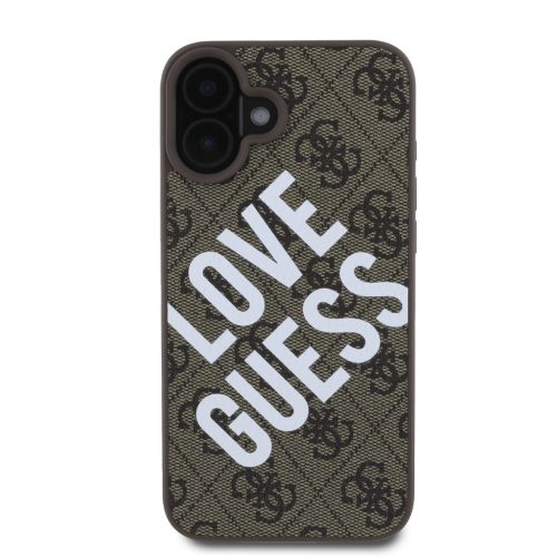 Guess PU Leather 4G Big Love Logo MagSafe tok, iPhone 16 - barna
