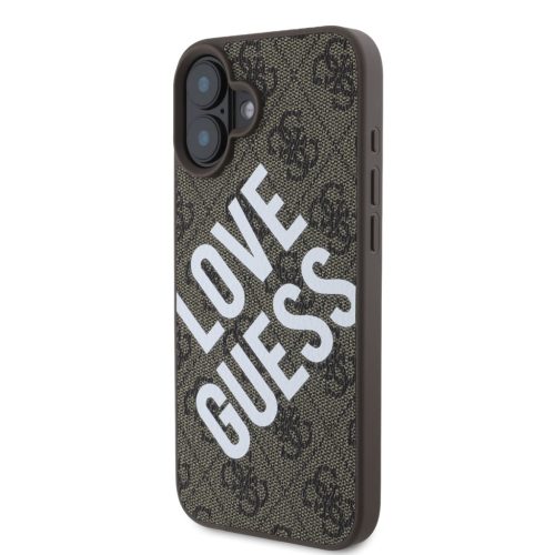 Guess PU Leather 4G Big Love Logo MagSafe tok, iPhone 16 - barna