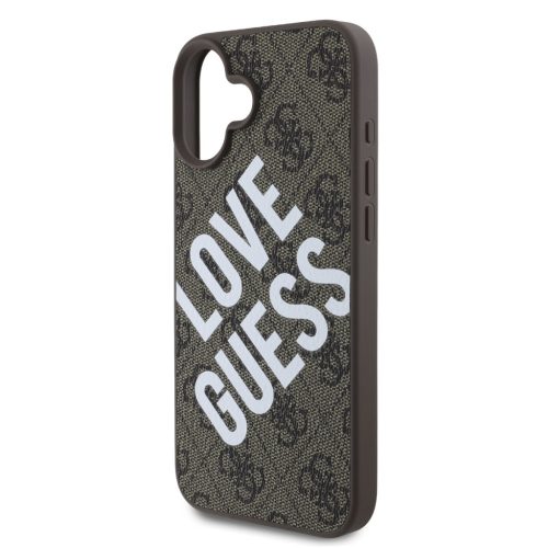 Guess PU Leather 4G Big Love Logo MagSafe tok, iPhone 16 - barna