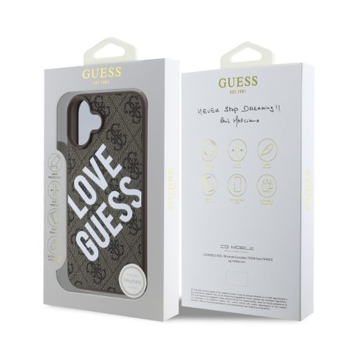 Guess PU Leather 4G Big Love Logo MagSafe tok, iPhone 16 - barna