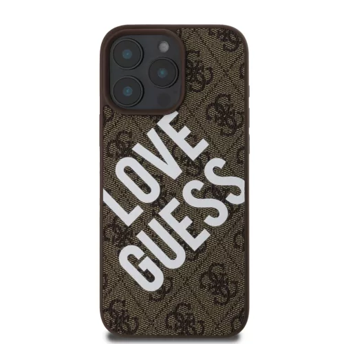Guess PU Leather 4G Big Love Logo MagSafe tok, iPhone 16 Pro Max - barna