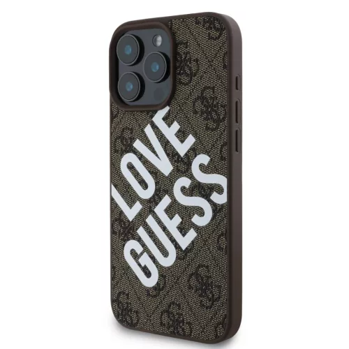 Guess PU Leather 4G Big Love Logo MagSafe tok, iPhone 16 Pro Max - barna