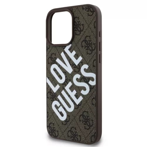 Guess PU Leather 4G Big Love Logo MagSafe tok, iPhone 16 Pro Max - barna