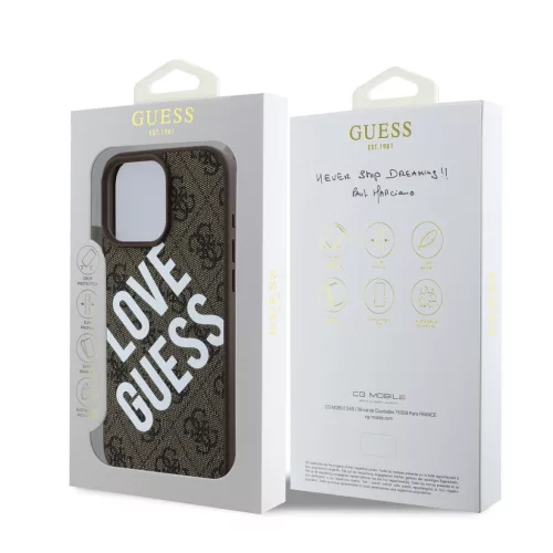 Guess PU Leather 4G Big Love Logo MagSafe tok, iPhone 16 Pro Max - barna
