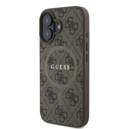 Guess PU Leather 4G Colored Ring MagSafe tok, iPhone 16 - barna