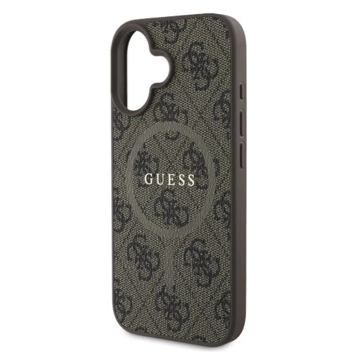 Guess PU Leather 4G Colored Ring MagSafe tok, iPhone 16 - barna