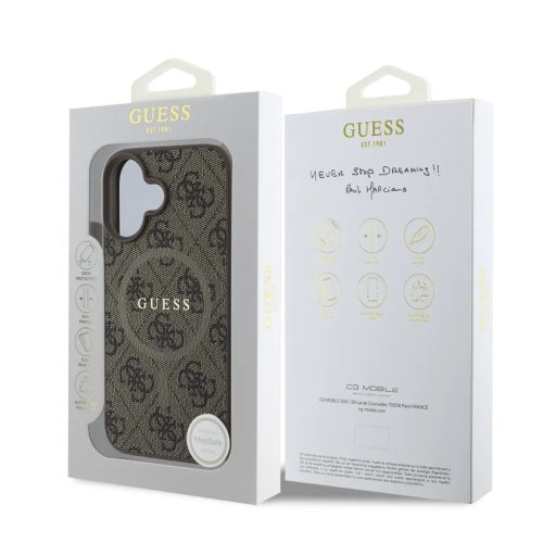 Guess PU Leather 4G Colored Ring MagSafe tok, iPhone 16 - barna