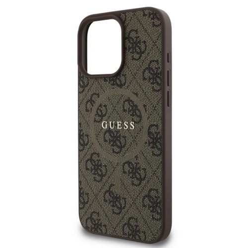 Guess PU Leather 4G Colored Ring MagSafe tok, iPhone 16 Pro - barna