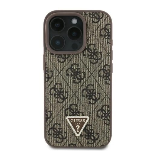 Guess PU 4G Strass Triangle Metal Logo tok, iPhone 16 Pro - barna