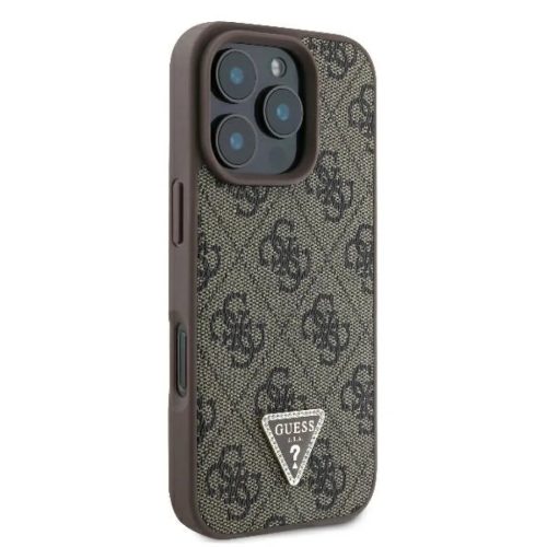 Guess PU 4G Strass Triangle Metal Logo tok, iPhone 16 Pro - barna